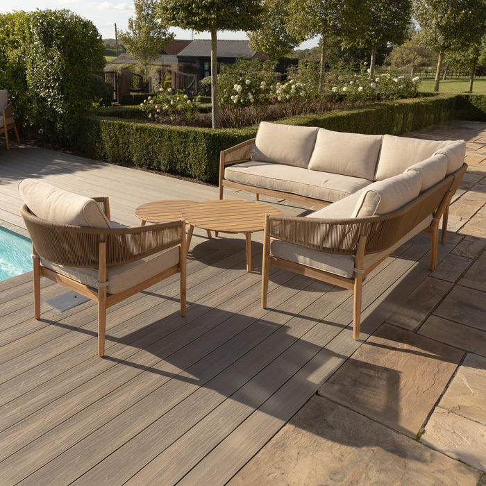 Porto Rope Weave Corner Sofa Set with Pair of Round Coffee Tables & Armchair