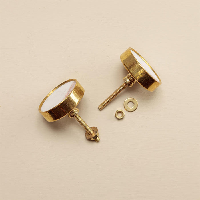 Sarika White Stone Brass Drawer Knobs