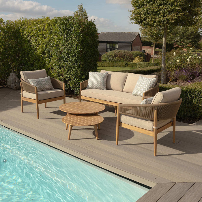 Porto Rope Weave 2 Seat Sofa Set with Pair of Round Coffee Tables & Armchairs