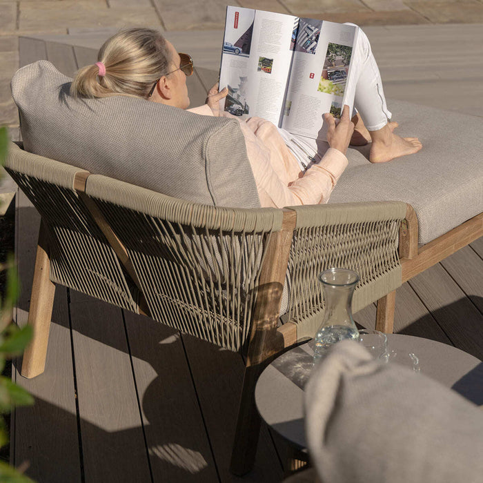 Martinique Rope Weave Double Sunlounger Set with Round Coffee Table