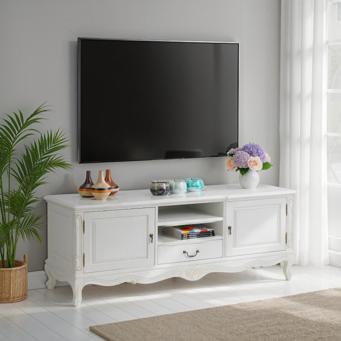 Beaulieu Antique White Painted French TV Cabinet