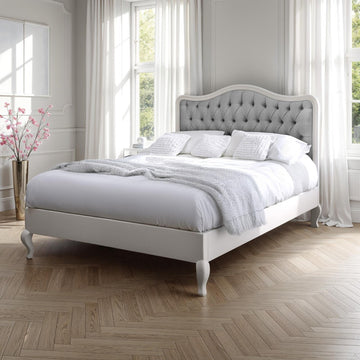 Beaulieu Antique White Upholstered French Bed