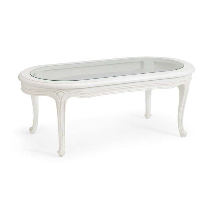 Beaulieu Antique White French Oval Coffee Table With Glass Top
