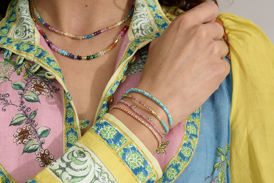 Bisbee Gold, Pink Tourmaline & Turquoise Bracelet