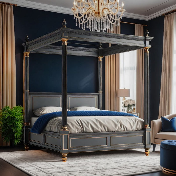 Emily Noir Four Poster Bed with Gold Highlights