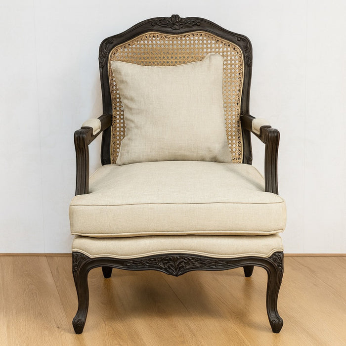 Black Frame with Natural Rattan Back Armchair