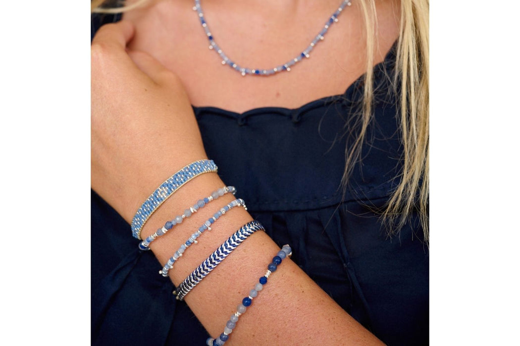 Bliss Silver & Blue Aventurine Beaded Slider Bracelet