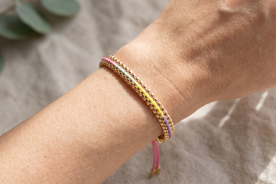 Bloom Rainbow Sorbet Gold Woven Friendship Bracelet