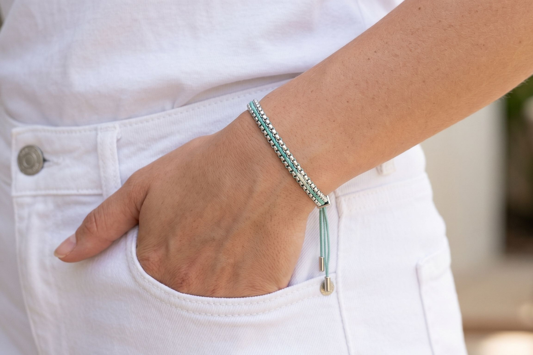 Bloom Turquoise Silver Braided Friendship Bracelet