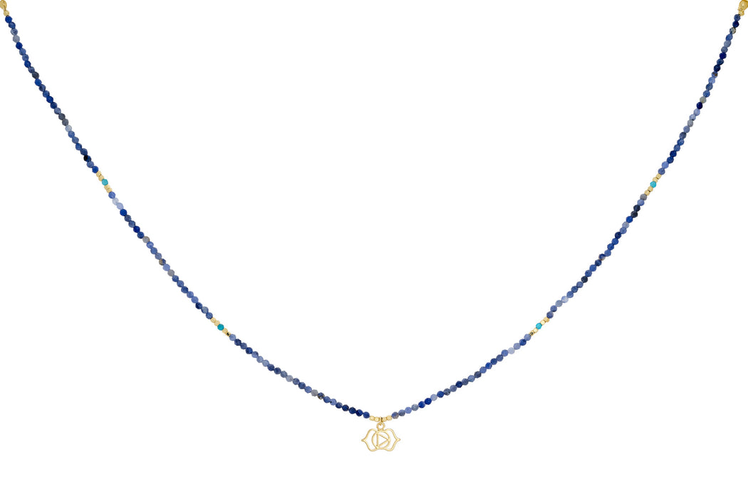Blue Aventurine and Apatite Gold Third Eye Chakra Necklace