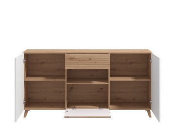 Amos Mann Slatted Artisan Oak Effect And White Gloss Sideboard