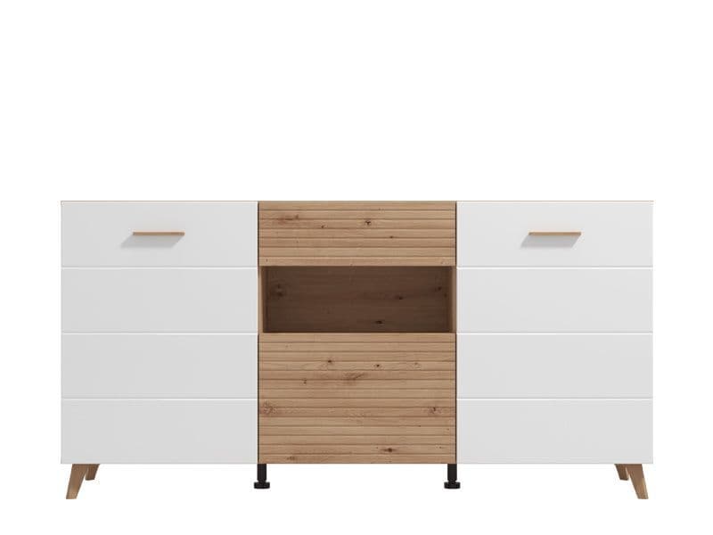 Slatted Artisan Oak Effect & White Gloss Sideboard