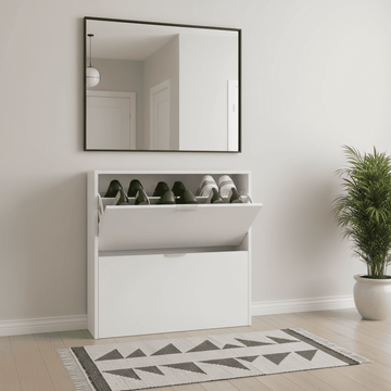 Amos Mann Matt White 2 Drawer Shoe Cabinet