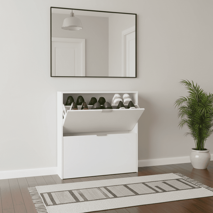 Brilo Matt White 2 Drawer Shoe Cabinet