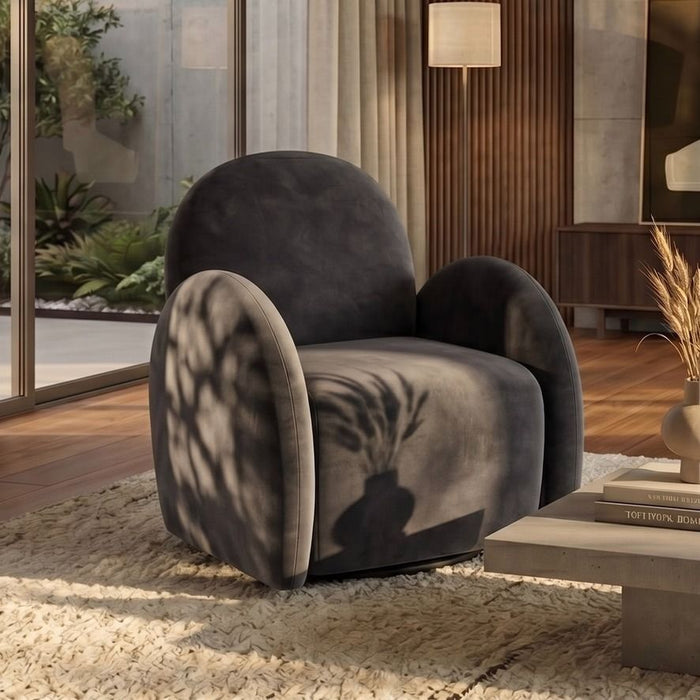 Charcoal Velvet Easy Swivel Chair - In Stock