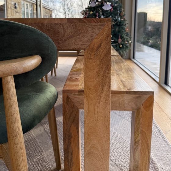 Acre & Artisan Solid Wood Light 220Cm Dining Table 4 Small Benches (90cm)