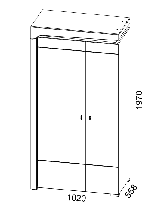 Cadillac Oak Effect And White Gloss 2 Door Wardrobe With LED Lights