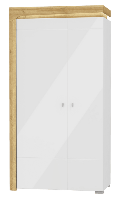 Cadillac Oak Effect And White Gloss 2 Door Wardrobe With LED Lights