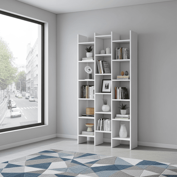 Amos Mann White Gloss Triple Bookcase