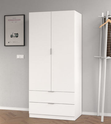 Amos Mann Artic White Compact 2 Door 2 Drawer Space-Saving Wardrobe  LCX222O