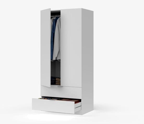 Cairo Artic White Compact 2 Door 2 Drawer Space Saving Wardrobe LCX222O