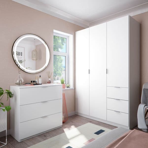 Artic White Compact 3-Door 3-Drawer Space-Saving 135cm Wardrobe LCX353O