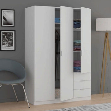 Amos Mann Artic White Compact 3 Door 3 Drawer Space-Saving Wardrobe LCX323O