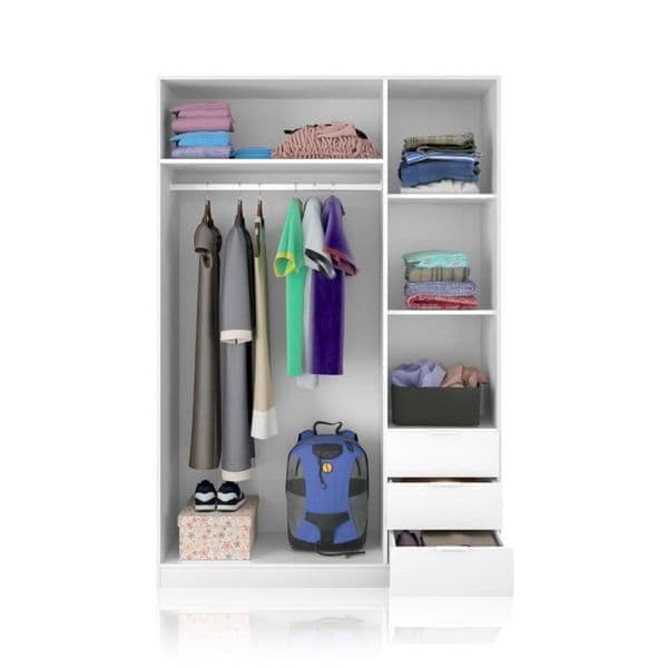 Cairo Artic White Compact 3 Door 3 Drawer Space Saving Wardrobe LCX323O 3202