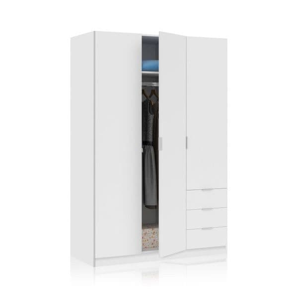 Cairo Artic White Compact 3 Door 3 Drawer Space Saving Wardrobe LCX323O 3202