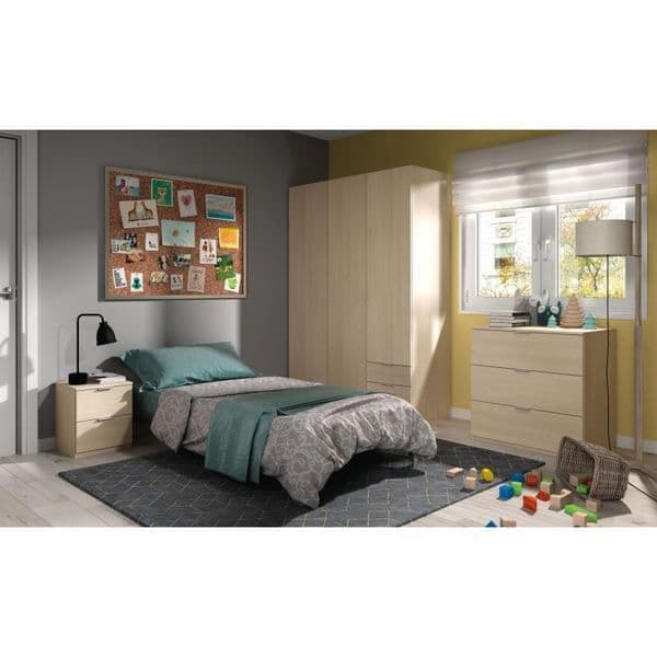 Oak Effect Compact 3-Door 3-Drawer Space-Saving Wardrobe LCX323R
