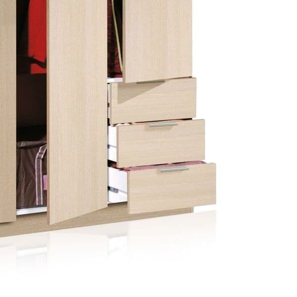 Oak Effect Compact 3-Door 3-Drawer Space-Saving Wardrobe LCX323R