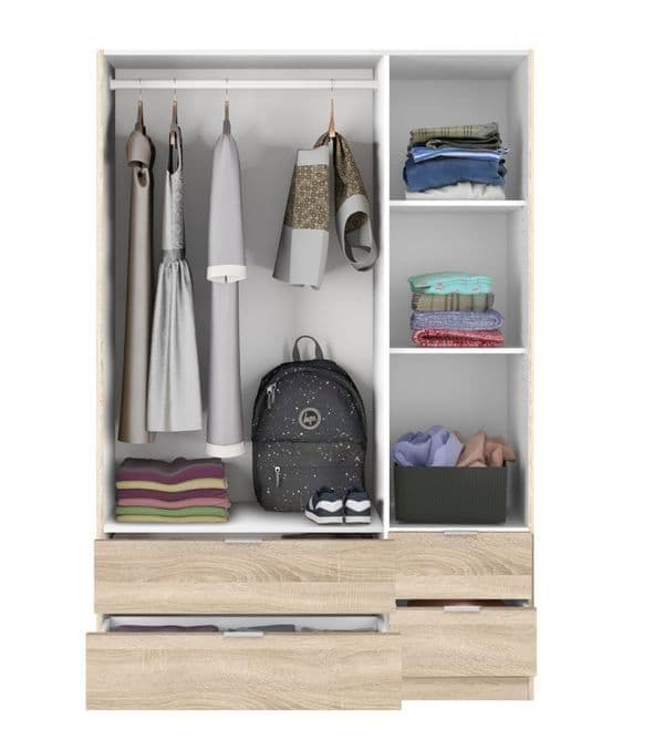 Cairo Oak Effect Compact 3 Door 4 Drawer Space Saving 135cm Wardrobe LCX453F