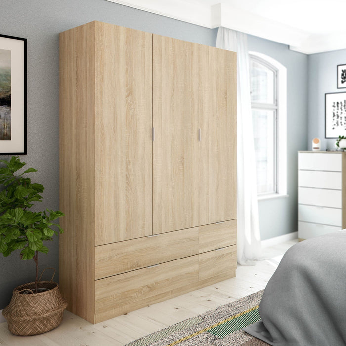 Cairo Oak Effect Compact 3 Door 4 Drawer Space Saving 135cm Wardrobe LCX453F