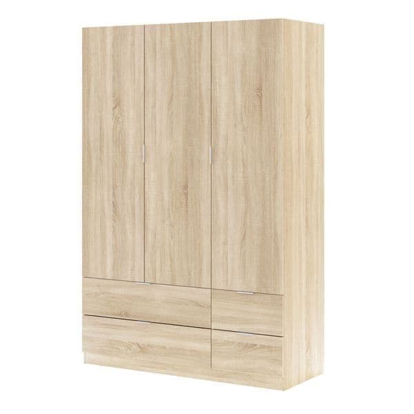 Cairo Oak Effect Compact 3 Door 4 Drawer Space Saving 135cm Wardrobe LCX453F