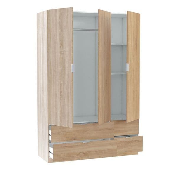 Cairo Oak Effect Compact 3 Door 4 Drawer Space Saving 135cm Wardrobe LCX453F