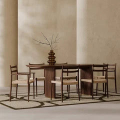 Caleb 6 Seat Dining Set | Walnut & Natural Weave