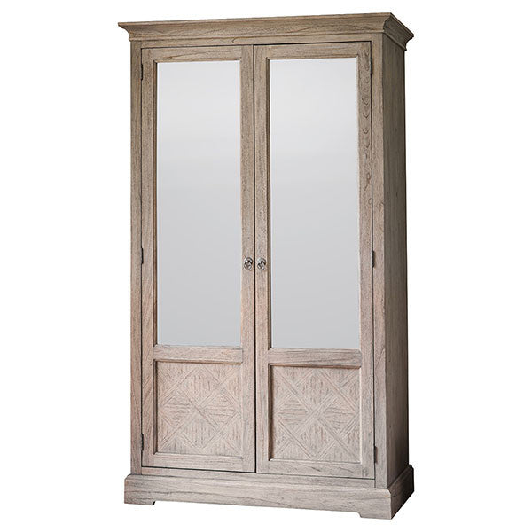 Camille French Style Weathered Double Mirrored Wardrobe