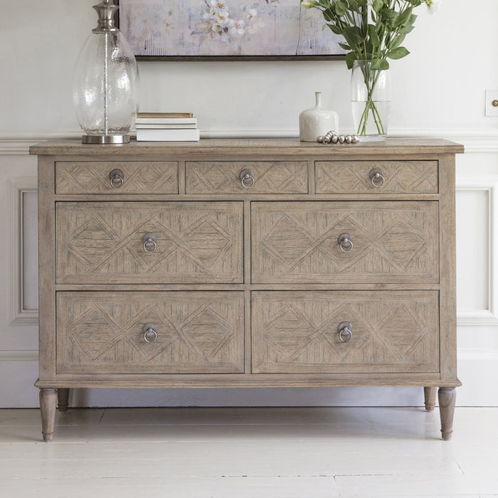 Camille French Style Weathered 7 Drawer Chest