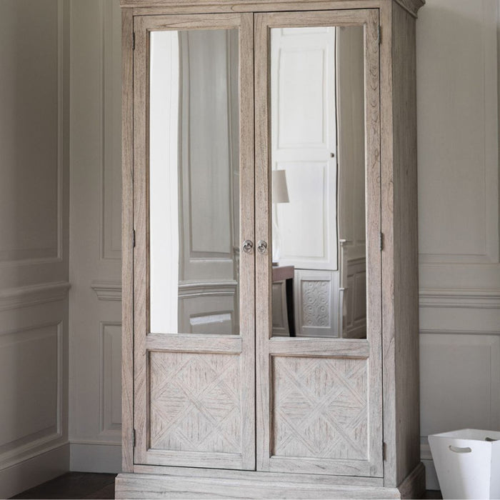 Camille French Style Weathered Double Mirrored Wardrobe