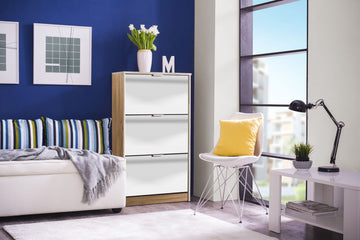 Amos Mann Mirrored and Oak Effect 3 Drawer Shoe Cabinet 11008519