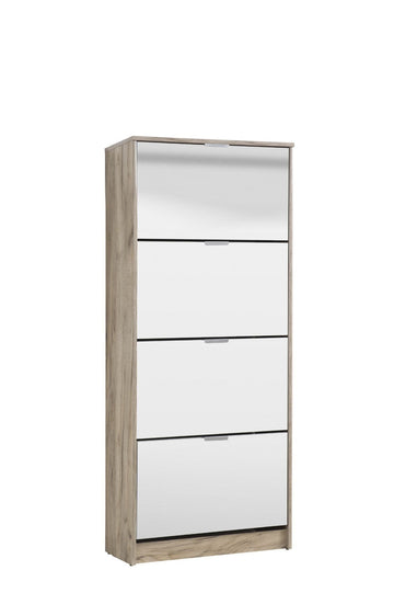 Amos Mann Mirrored and Oak Effect Tall 4 Drawer Shoe Cabinet 11008541