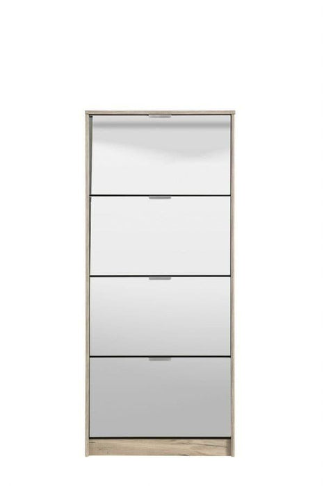 Carrera Mirrored and Oak Effect Tall 4 Drawer Shoe Cabinet 11008541