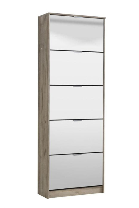 Mirrored and Oak Effect Tall 5-Drawer Shoe Cabinet 11008552