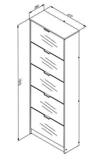 Mirrored and Oak Effect Tall 5-Drawer Shoe Cabinet 11008552