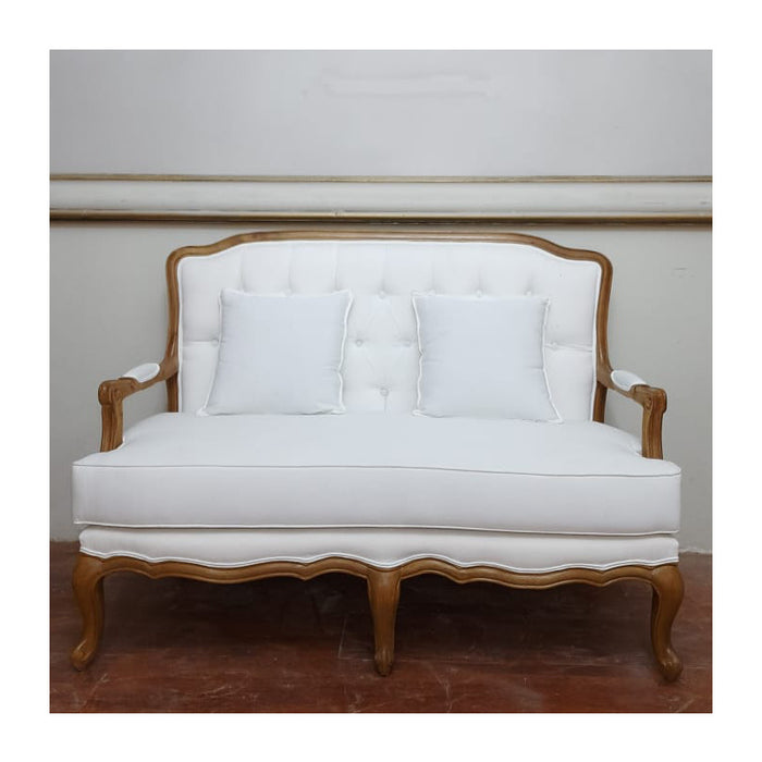 Cream Linen Buttoned Back French Sofa