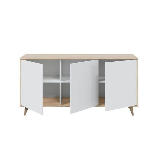 White & Oak Effect 3-Door Wide Sideboard