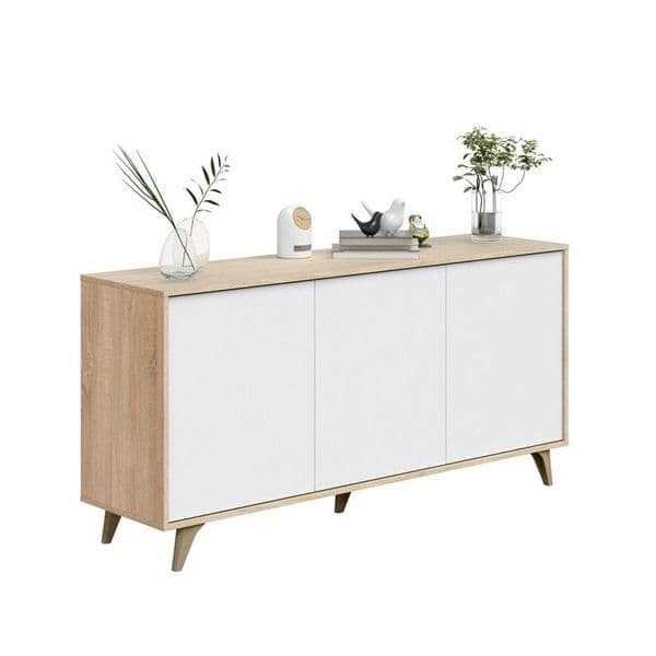 White & Oak Effect 3-Door Wide Sideboard