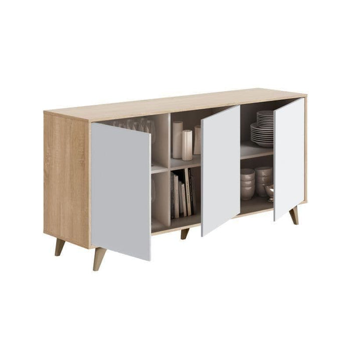 White & Oak Effect 3-Door Wide Sideboard