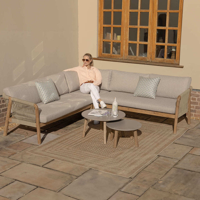 Martinique Rope Weave Corner Sofa Set with 2 Round Coffee Tables