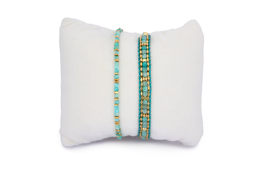 Celeste Amazonite & Gold Bracelet Stack